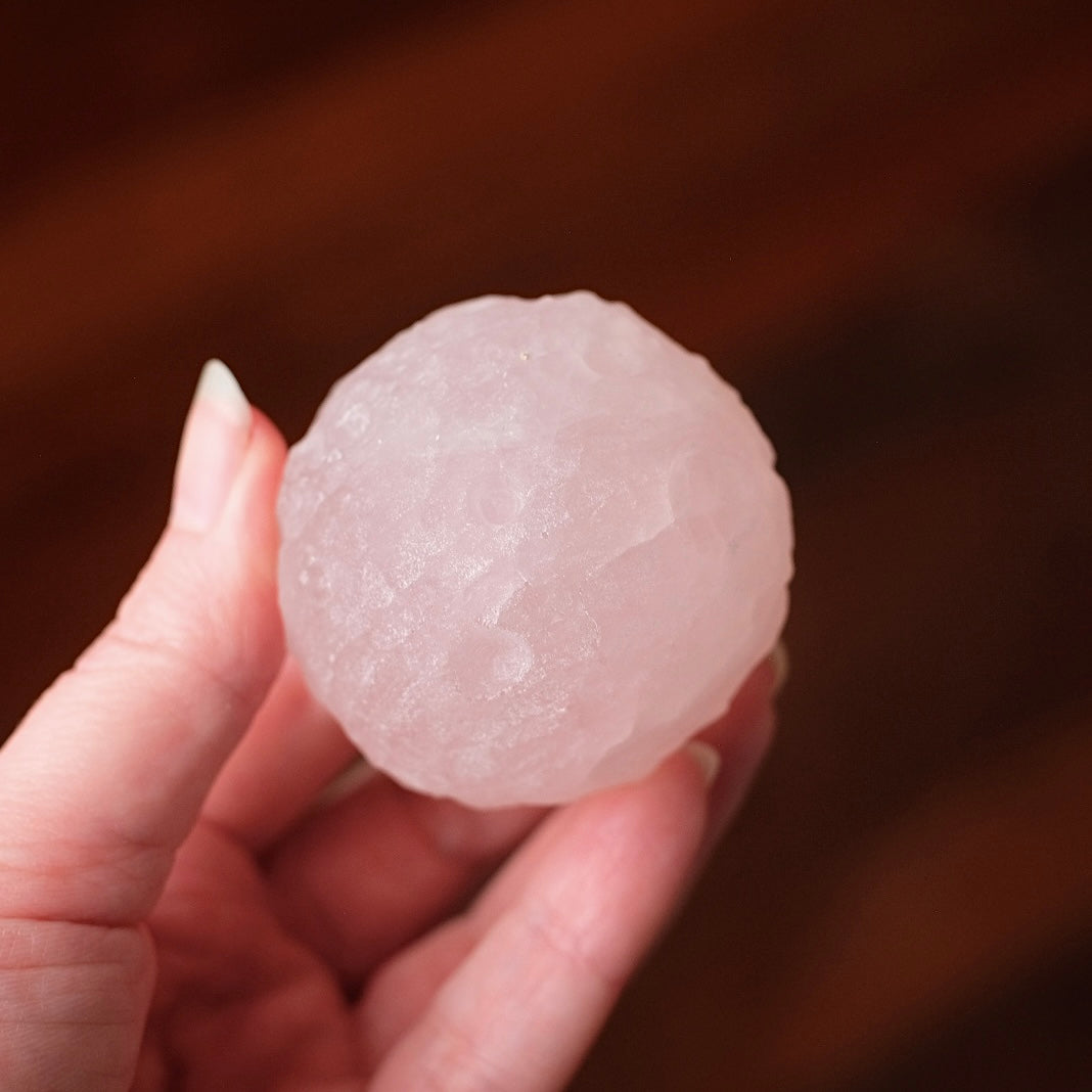Rose Quartz Crystal Moon | Crystal Sphere Moon Carving