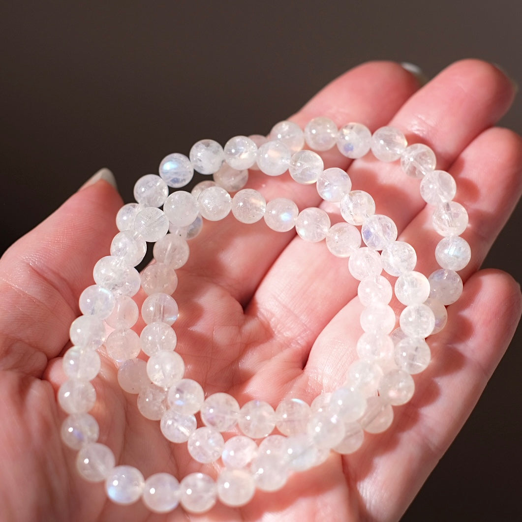 Malagasy Moonstone Bracelet | Rainbow Moonstone Crystal Stretch Bracelet