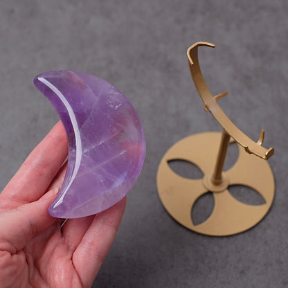 Amethyst Moon & Stand | Carved Crystal Moon Display Set
