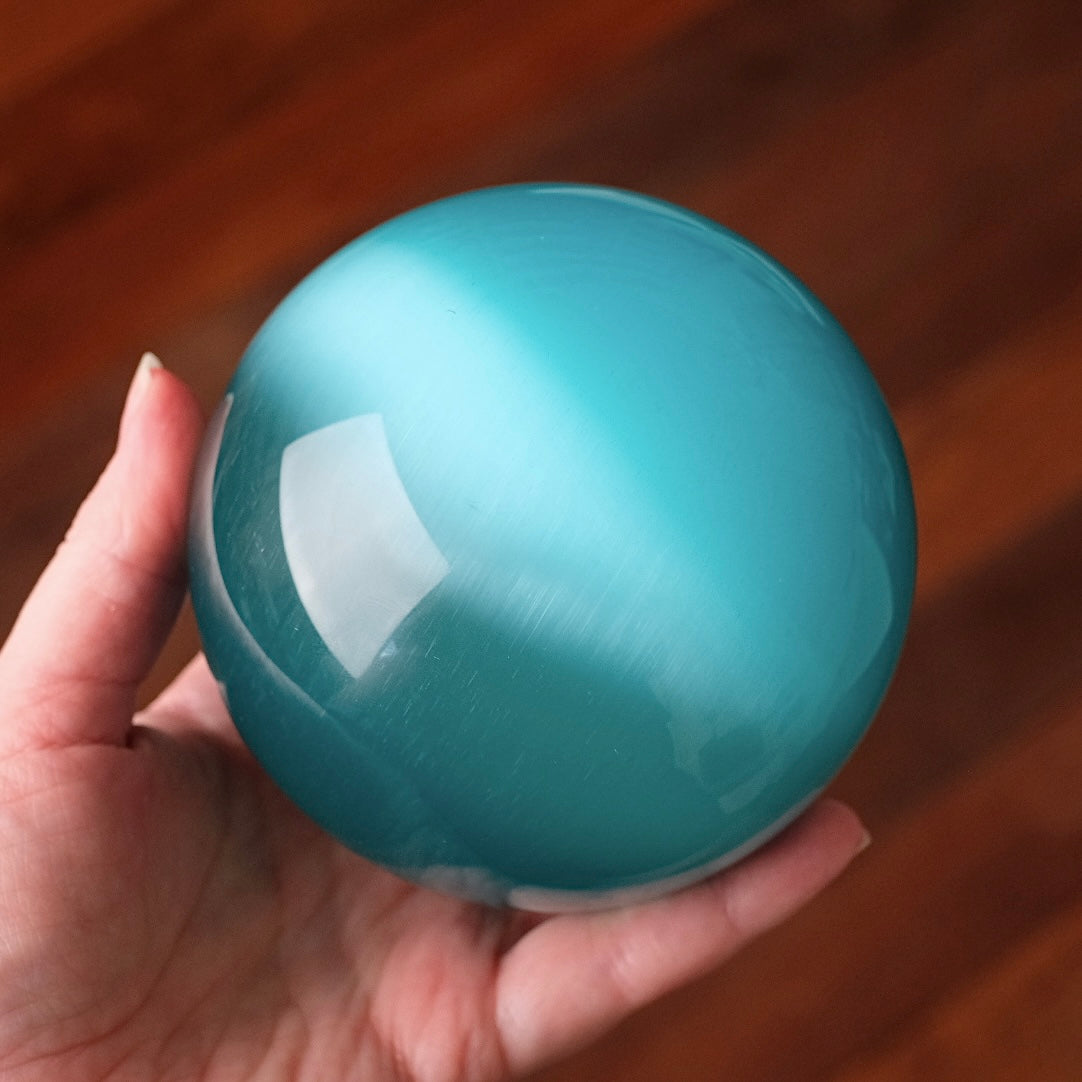 XL Cats Eye Sphere | Aqua Cats Eye Glass Crystal Sphere