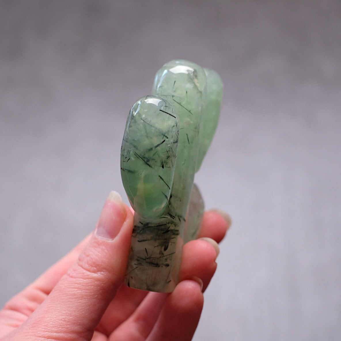 Prehnite Cactus Carving | Epidote in Prehnite Crystal Plant