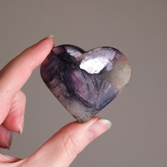 Gem Lepidolite Heart | Gemmy Purple Mica Crystal Heart Carving
