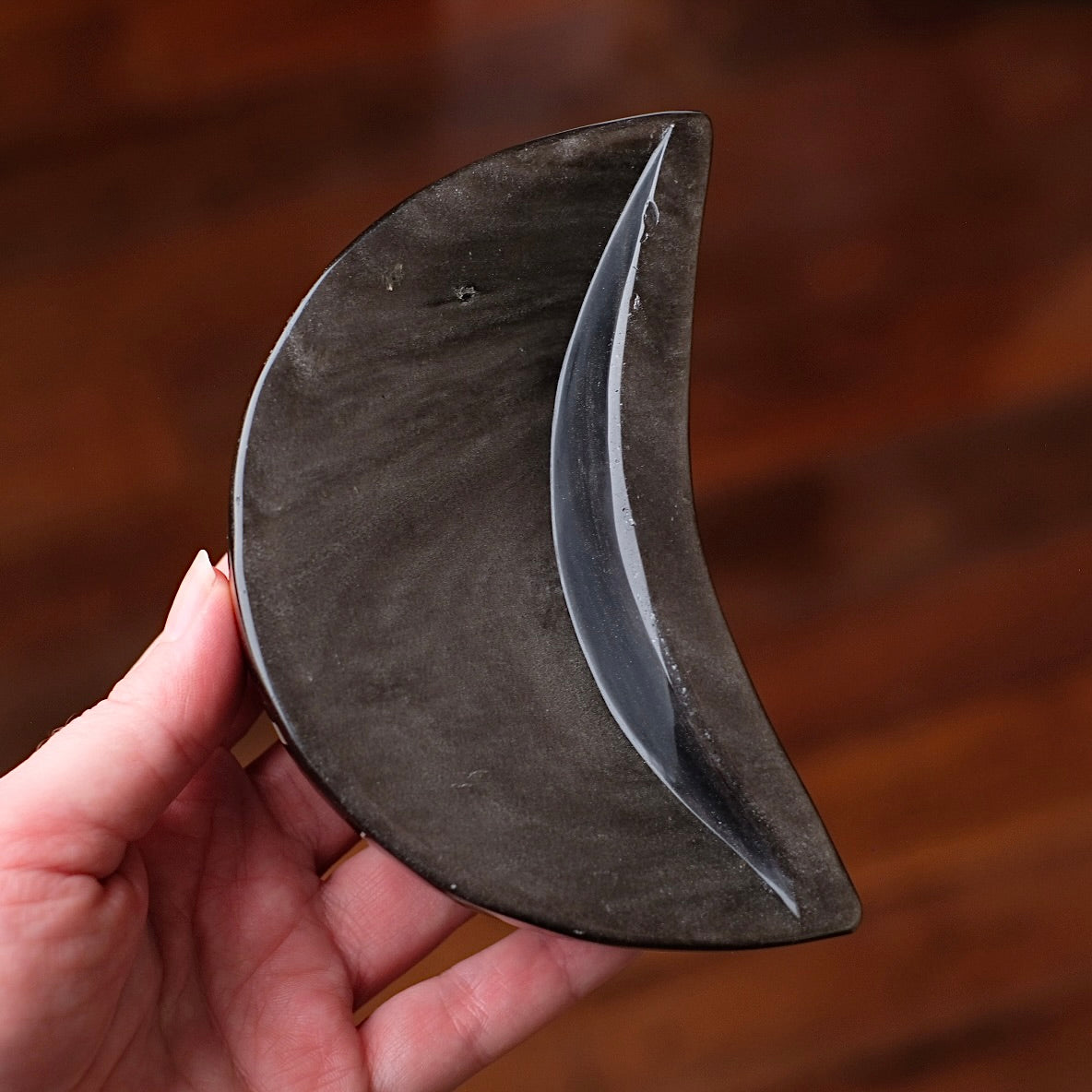 Silver Sheen Obsidian Moon Bowl | Crystal Dish