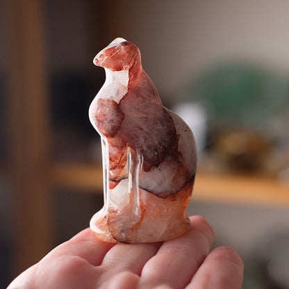 Fire Quartz Cat Carving | Egyptian Crystal Cat Figure