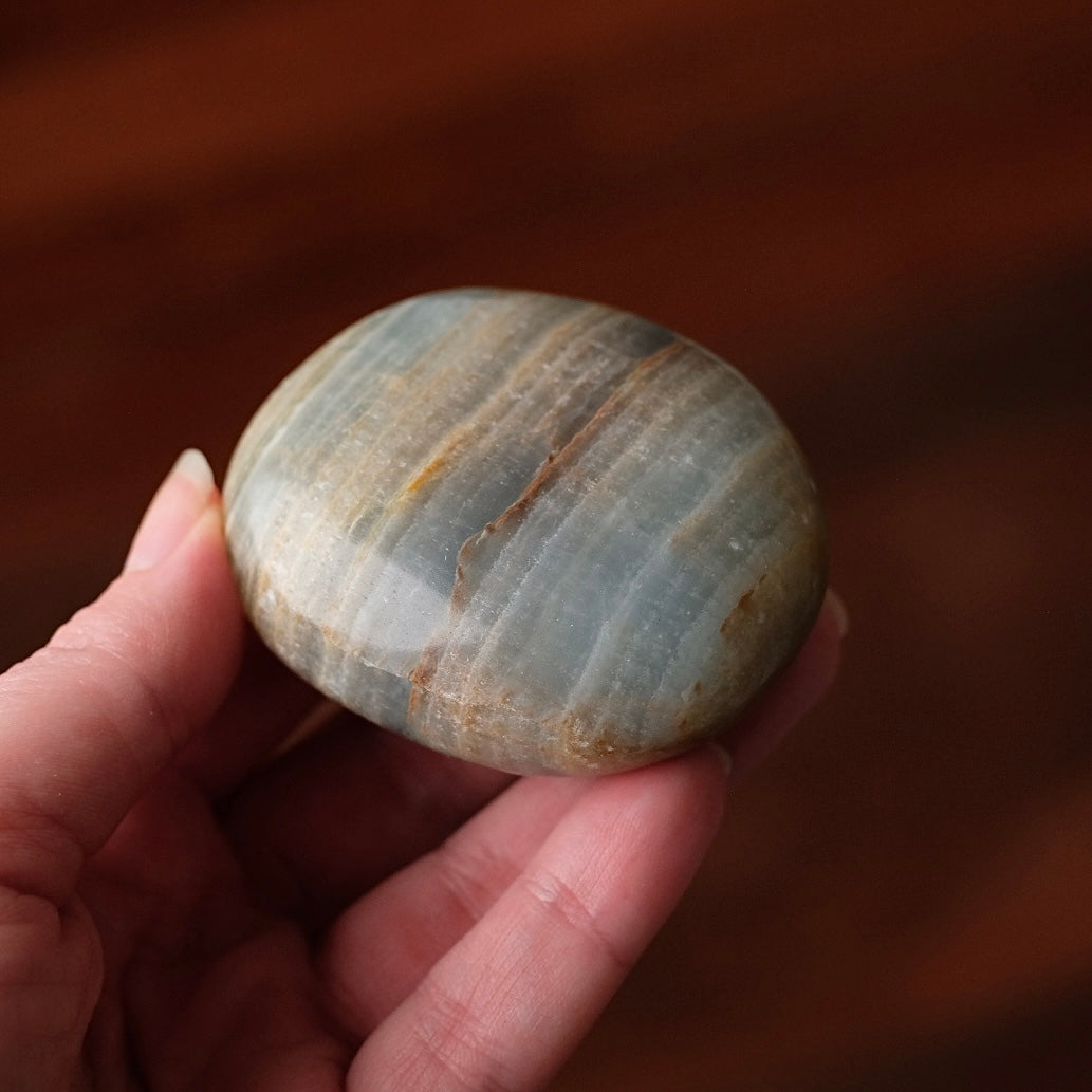 Lemurian Aquatine Calcite Palm | Argentinian Calcite | Blue Onyx