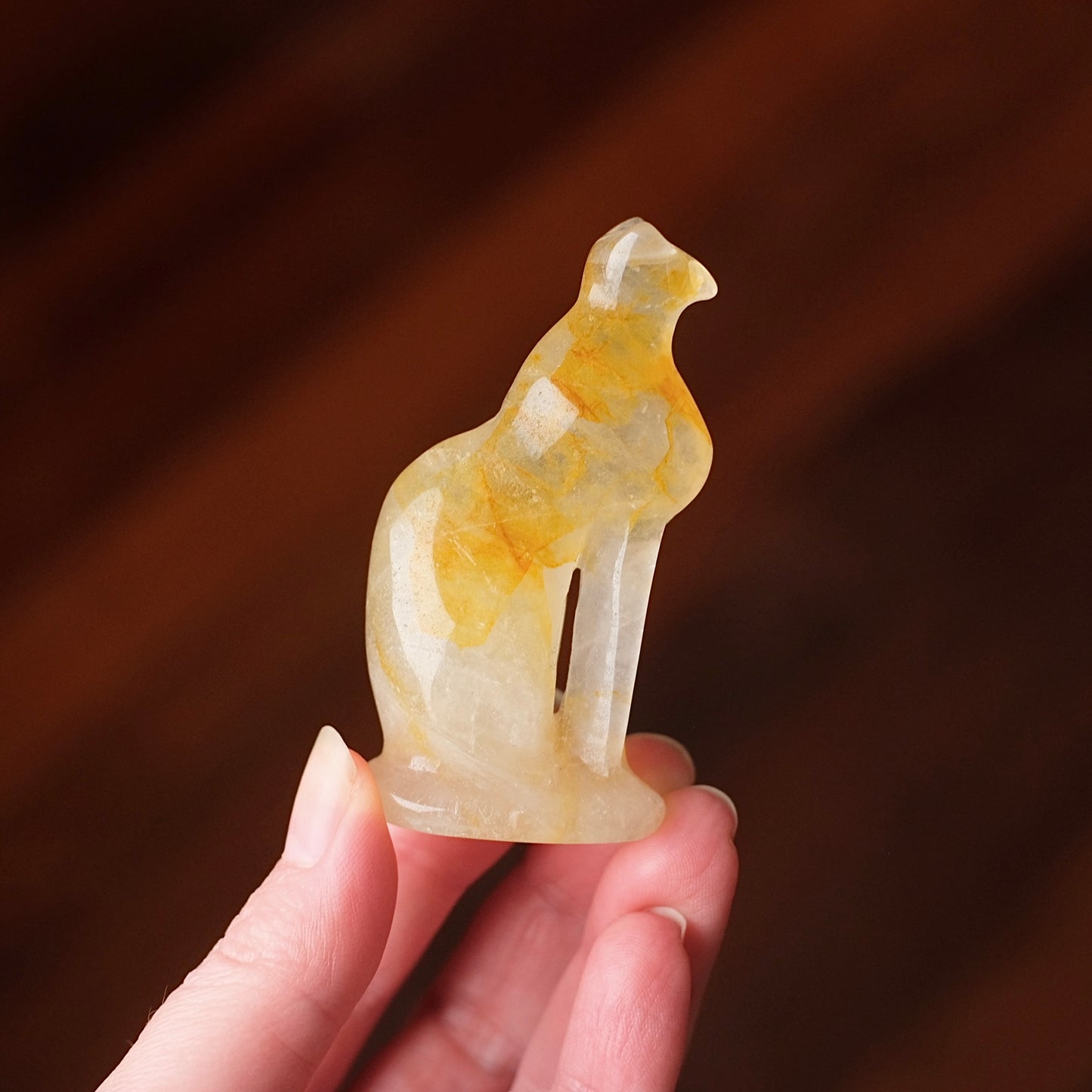 Golden Healer Quartz Cat Carving | Egyptian Crystal Cat Figure