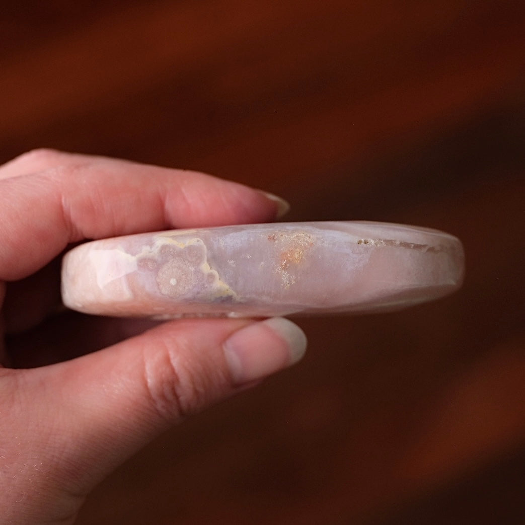 Pink Amethyst + Flower Agate Palm | Pink Amethyst Crystal Palm Stone
