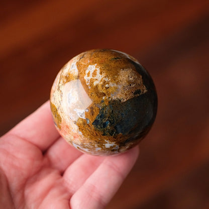 Blue Apatite in Orange Calcite Sphere | Apatite Jasper Crystal Sphere