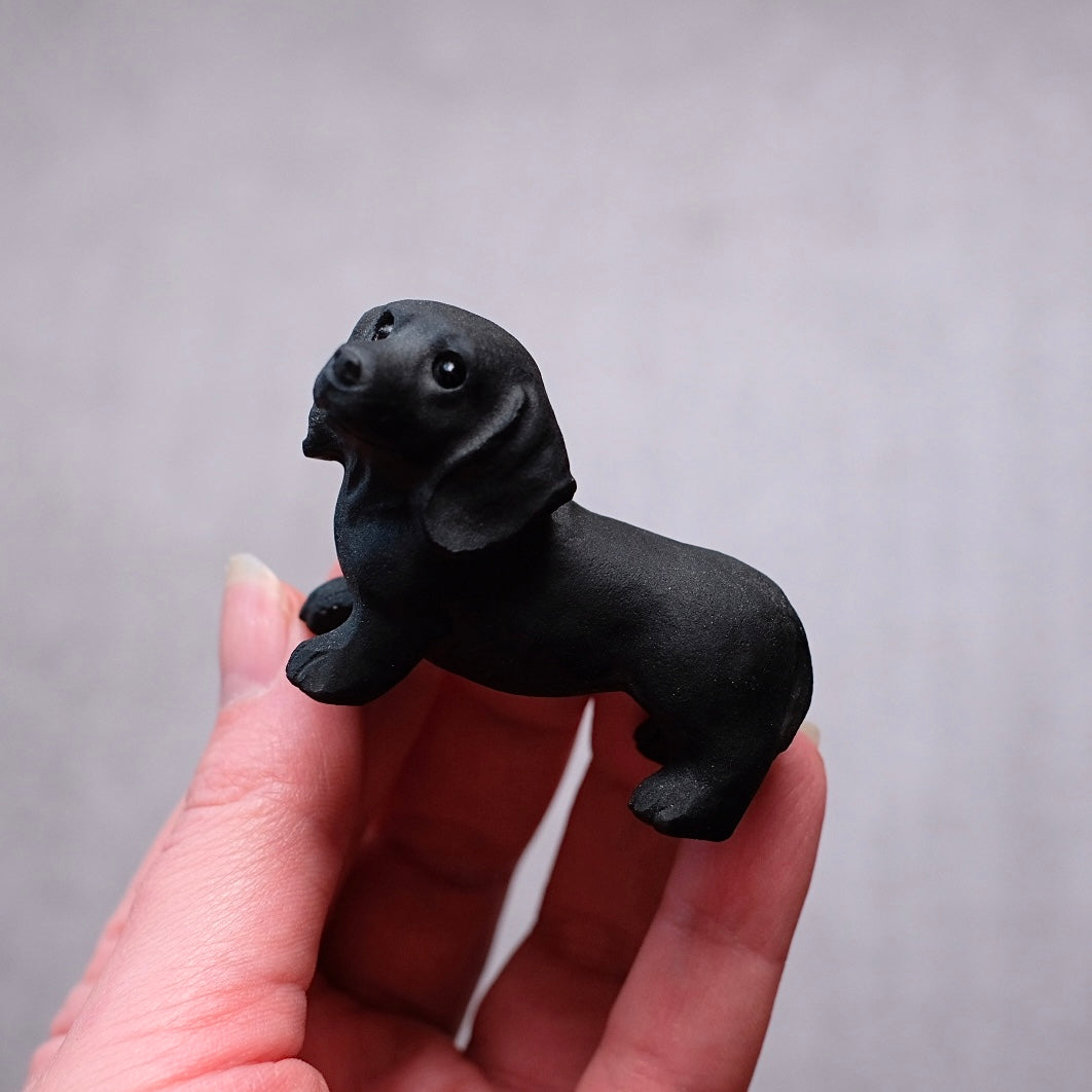 Black Obsidian Dachshund Carving | Crystal Dog