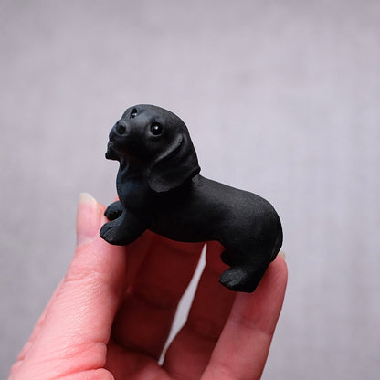 Black Obsidian Dachshund Carving | Crystal Dog