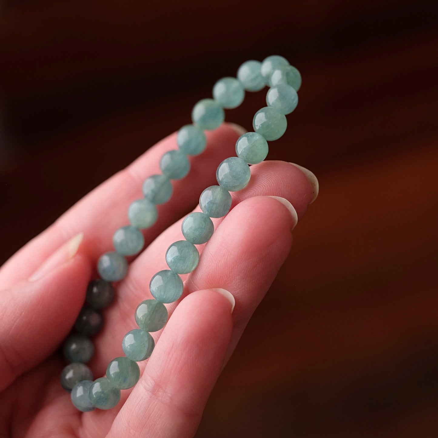 Aqua Kyanite Bracelet | Green Kyanite Crystal Stretch Bracelet