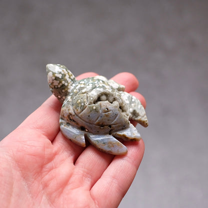 Ocean Jasper Turtle Carving | Crystal Animal | Druzy Crystal Turtle
