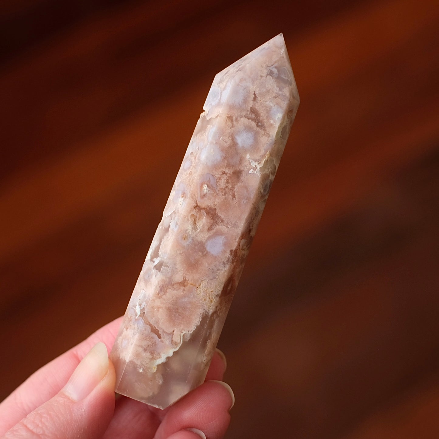 Pink Flower Agate Point | Cherry Blossom Agate Crystal Tower