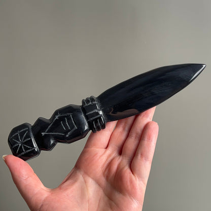 Black Obsidian Athame | Crystal Dagger | Witches Knife