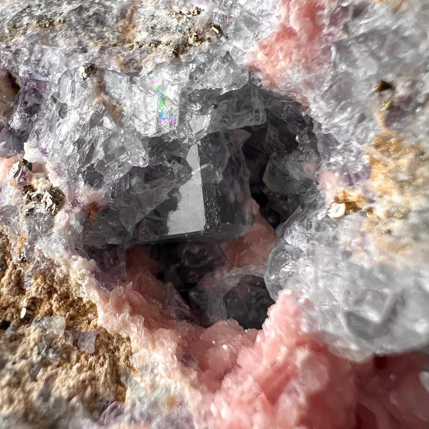 Rhodochrosite + Fluorite + Pyrite Specimen | Rhodochrosite Natural Crystal