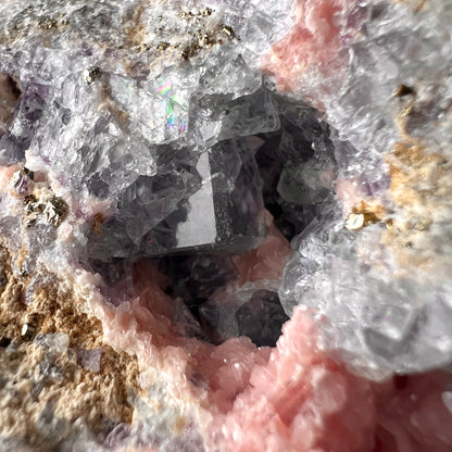 Rhodochrosite + Fluorite + Pyrite Specimen | Rhodochrosite Natural Crystal