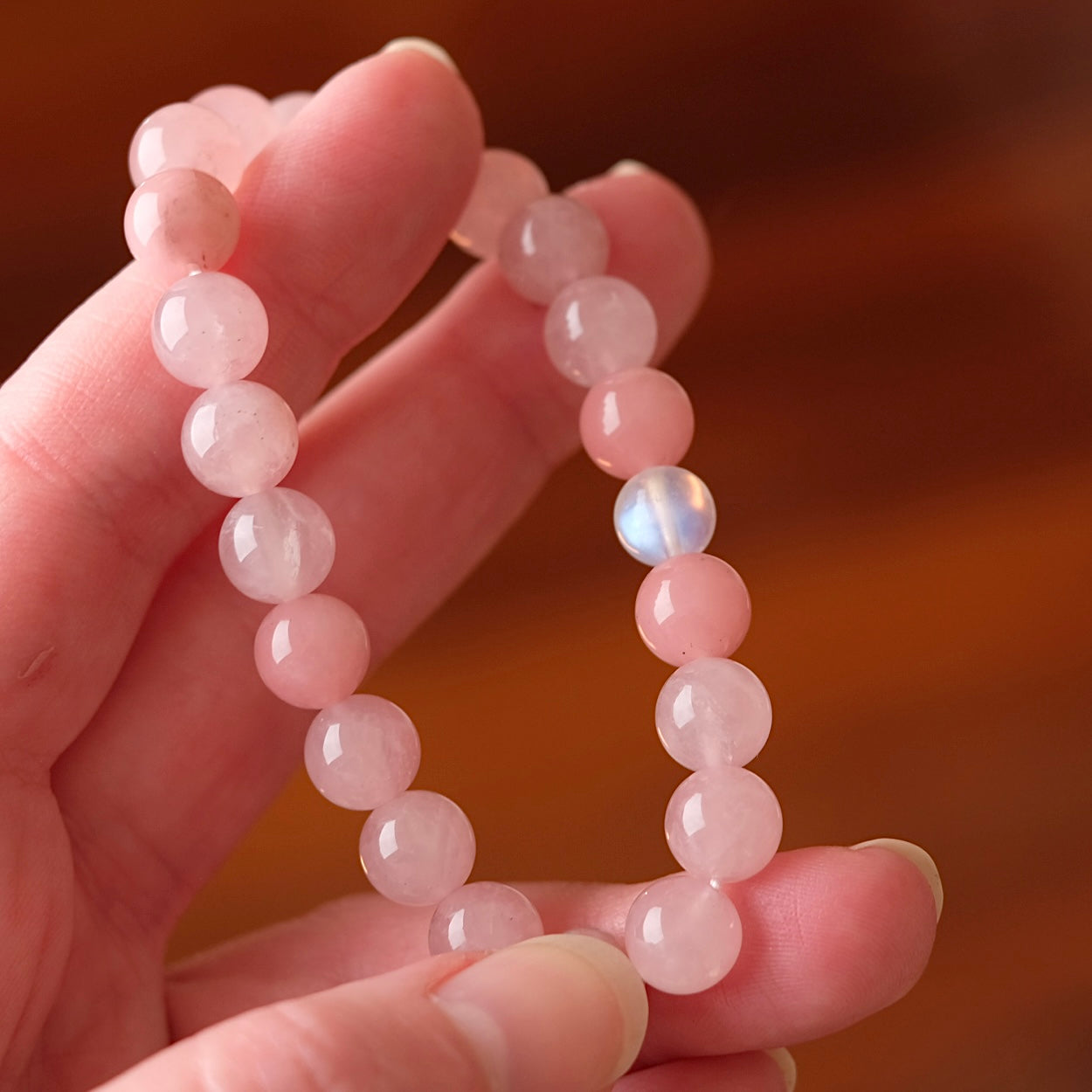 Guava Quartz Crystal Bracelet | Rose Quartz + Moonstone OOAK Crystal Bracelet