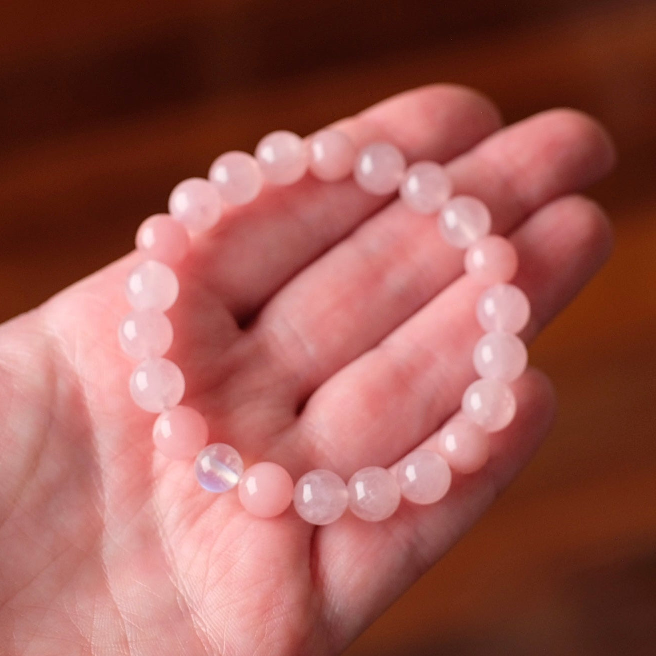 Guava Quartz Crystal Bracelet | Rose Quartz + Moonstone OOAK Crystal Bracelet