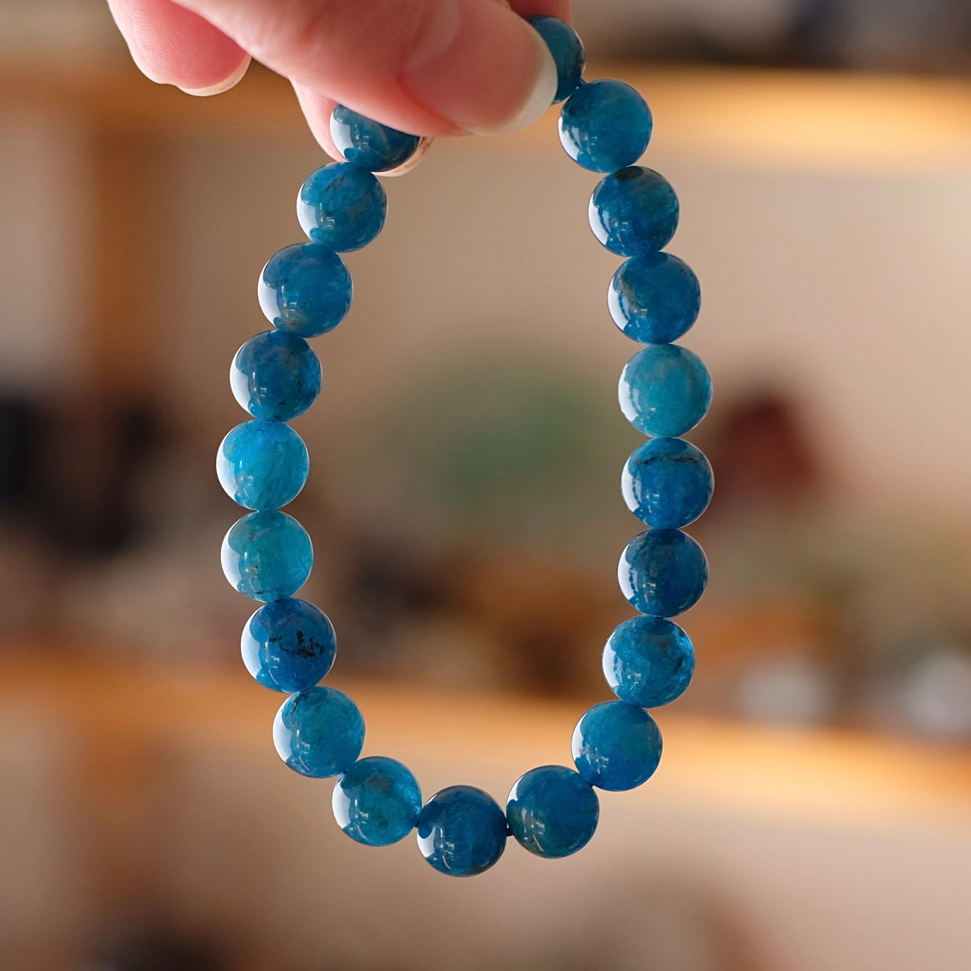 Blue Apatite Bracelet | Apatite Crystal Stretch Bracelet