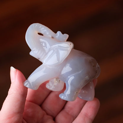 Druzy Agate Elephant Carving | Crystal Animal Carving