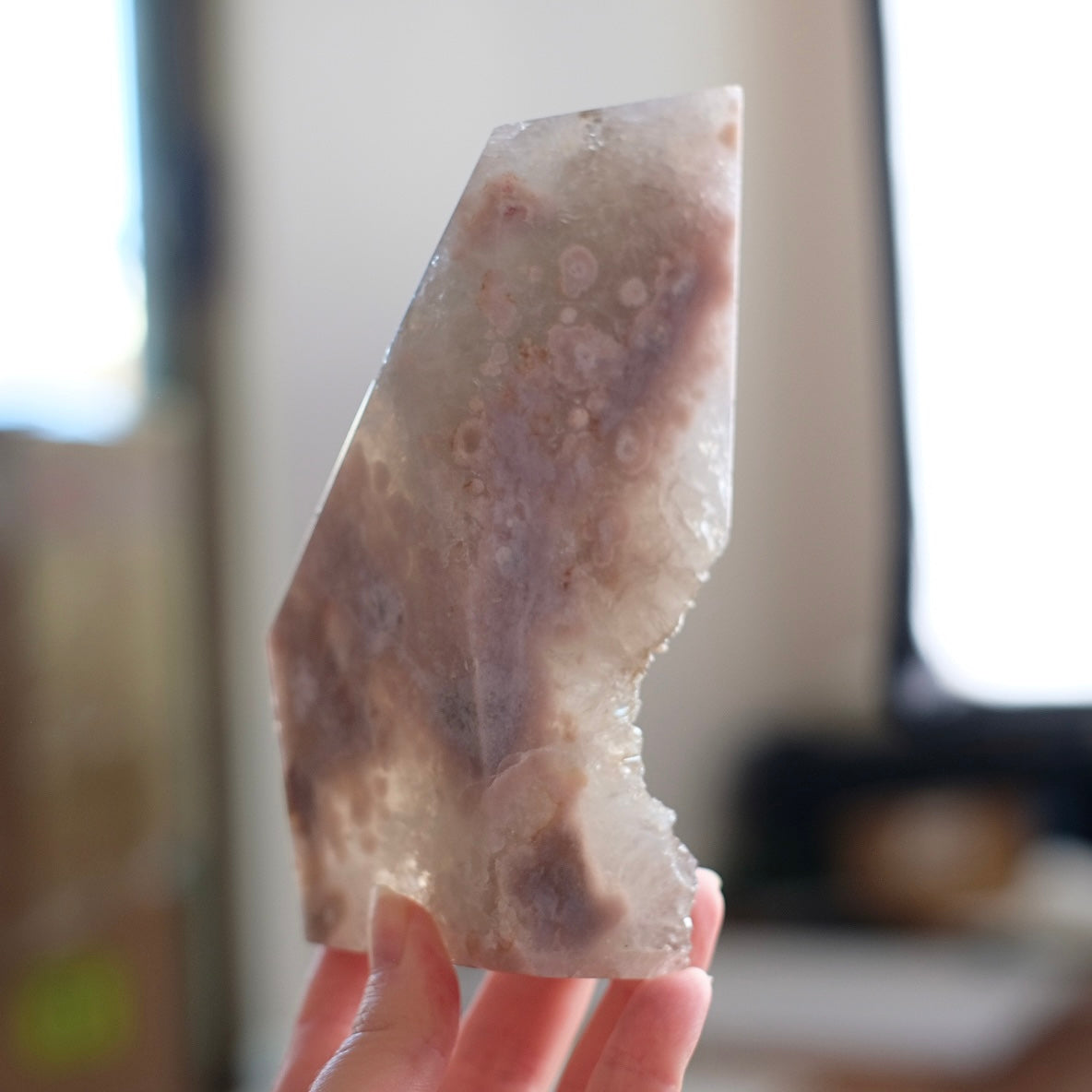 Green Quartz + Pink Amethyst Freeform | Prasiolite Flower Agate Crystal Display