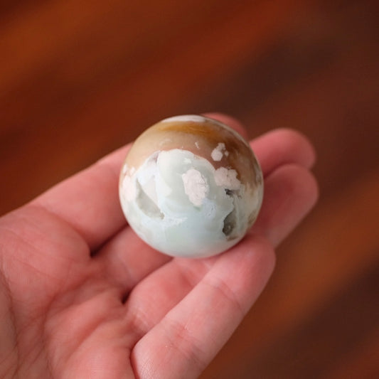 Blue Flower Agate Sphere | Green Flower Agate Crystal Sphere