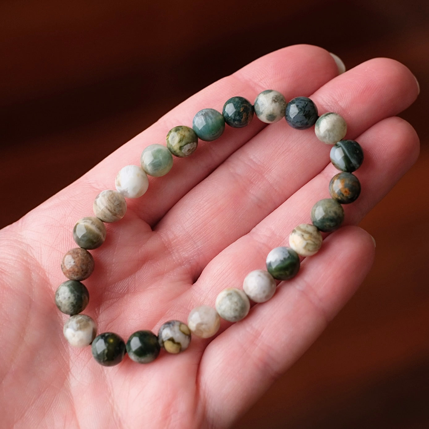 Ocean Jasper Bracelet | Orbicular Jasper Crystal Stretch Bracelet