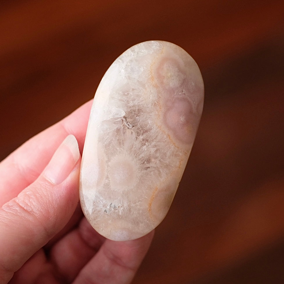 Pink Flower Agate + Quartz Palm | Crystal Palm Stone