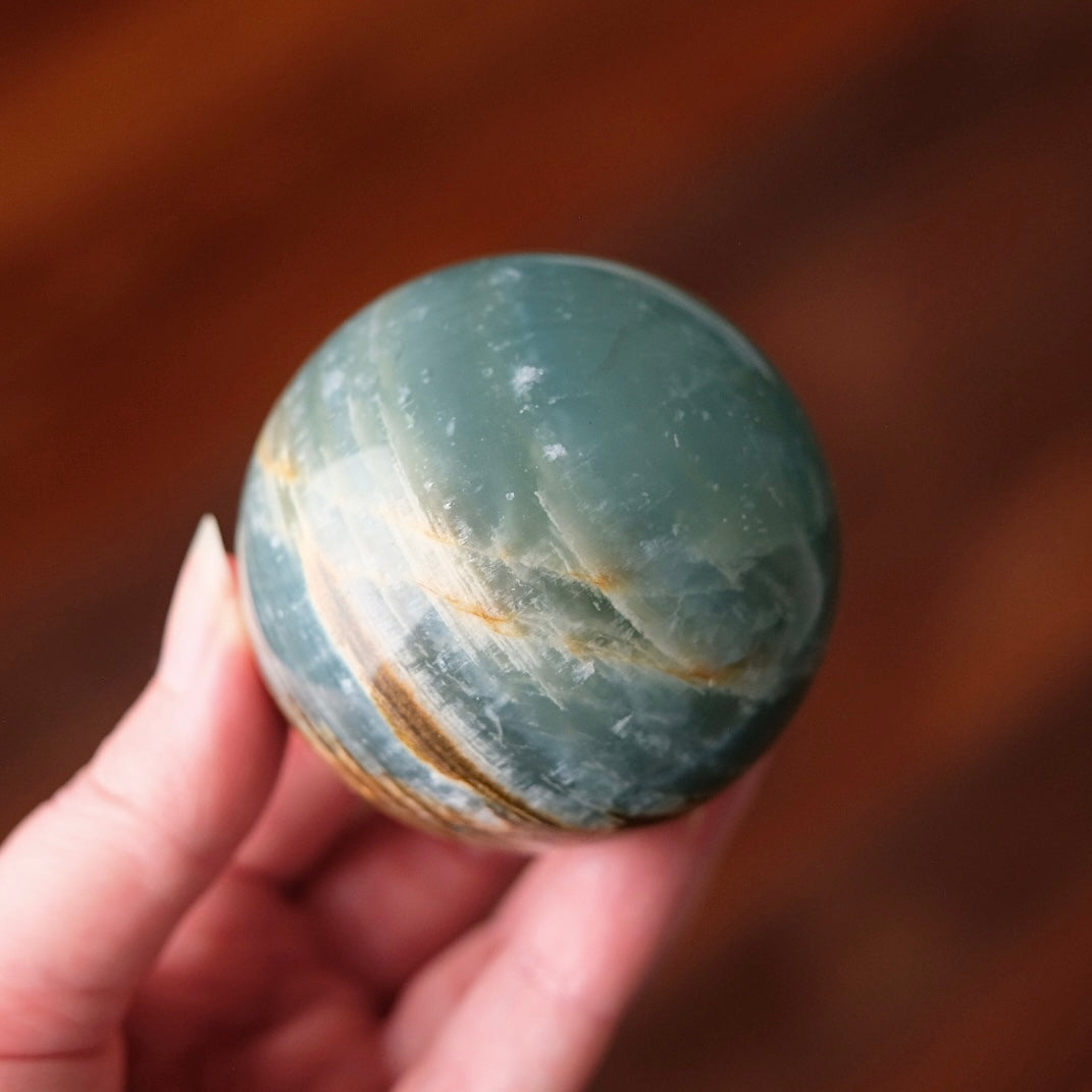 Lemurian Aquatine Calcite Sphere | Blue Onyx Crystal Sphere