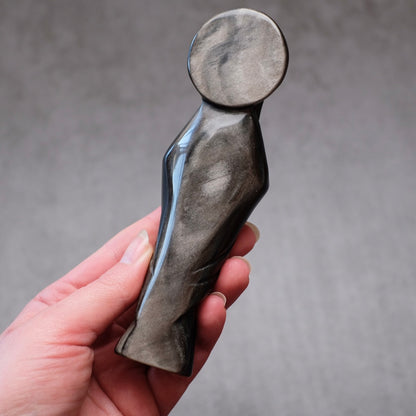 Silver Sheen Obsidian Priestess Carving | Virgin Mary Crystal Figurine