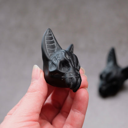 Black Obsidian Bat Skull Carving | Gothic Halloween Crystal