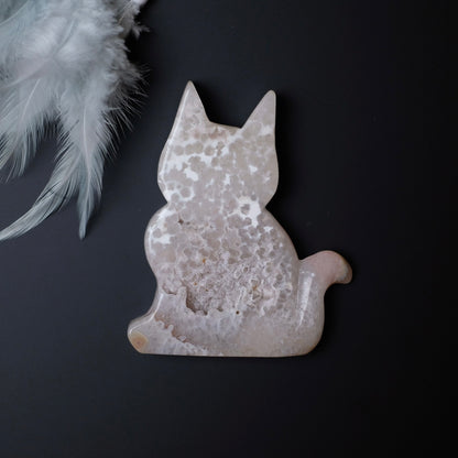 Agate Cat Carving | Druzy Agate Crystal Cat Carving