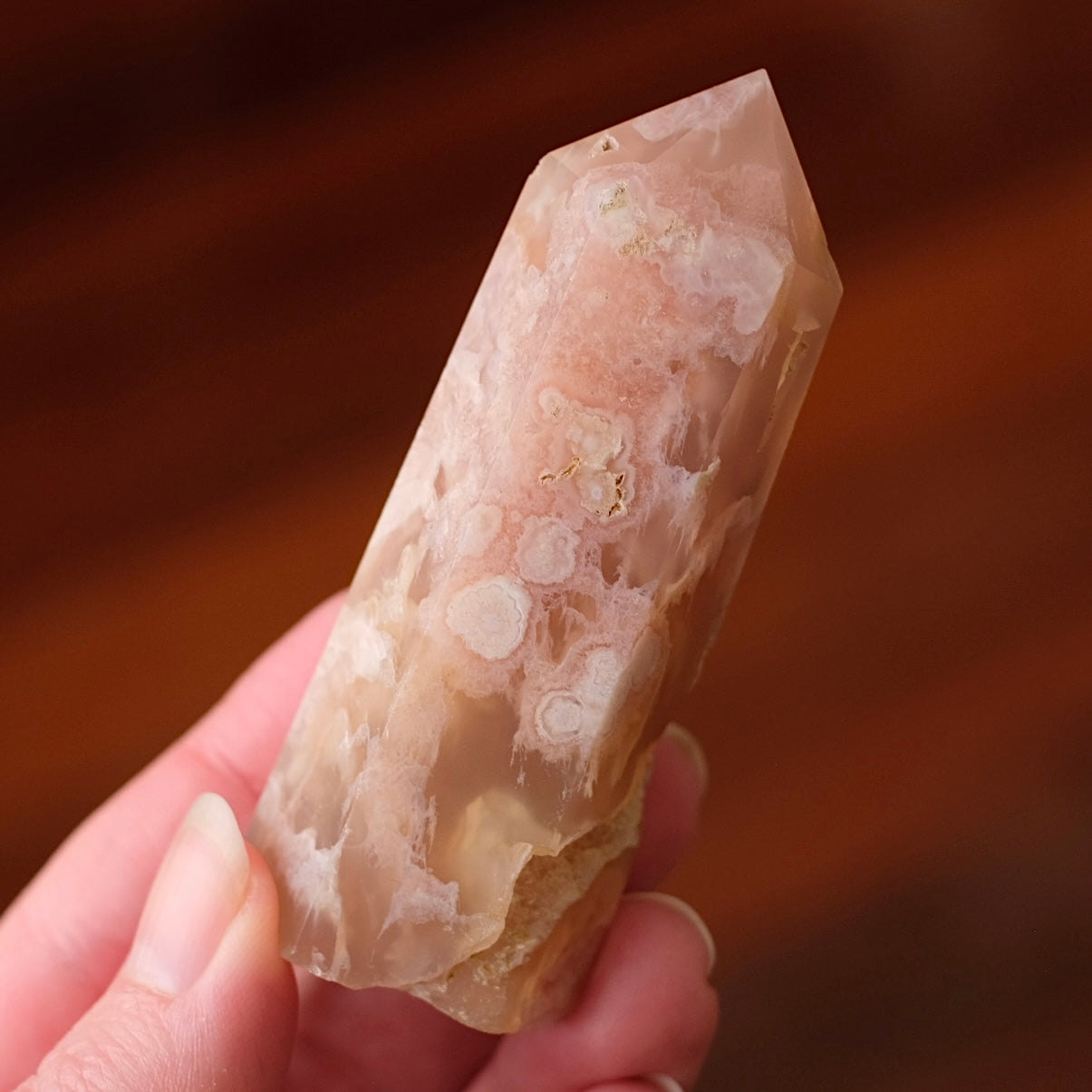 Pink Flower Agate Point | Cherry Blossom Agate Crystal Tower