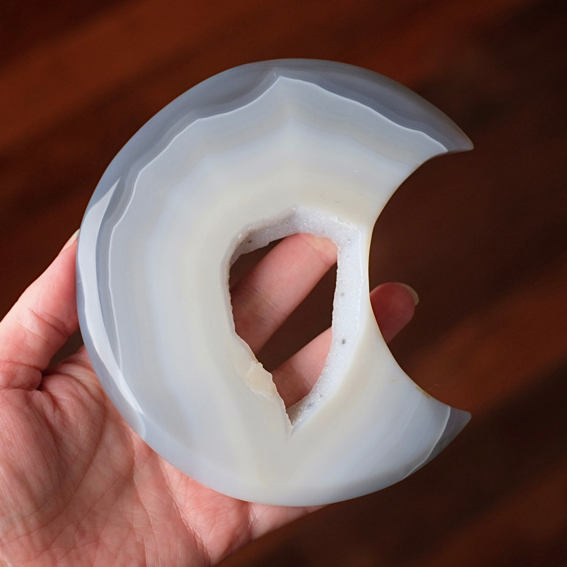 Agate Druzy Geode Moon | Agate Crystal Moon Carving