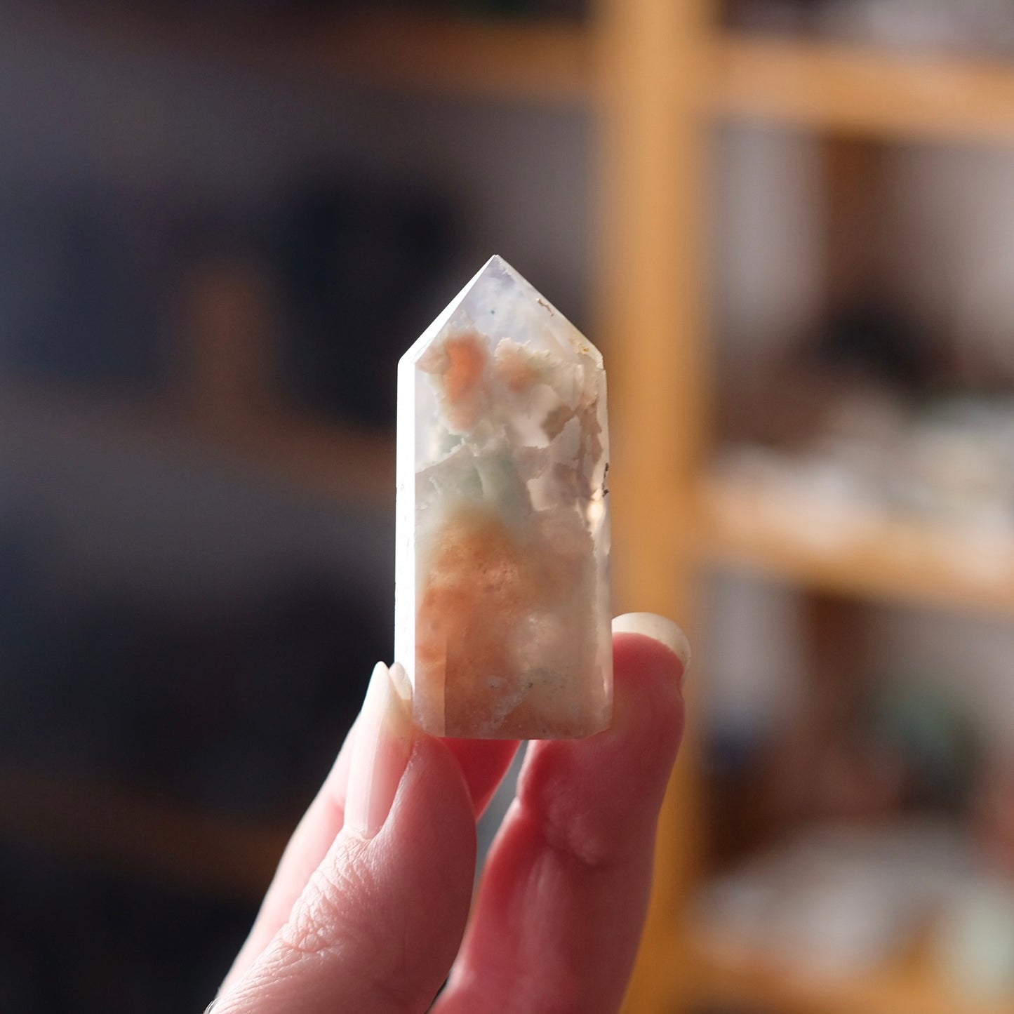 Green Flower Agate Point | Flower Agate Crystal Tower