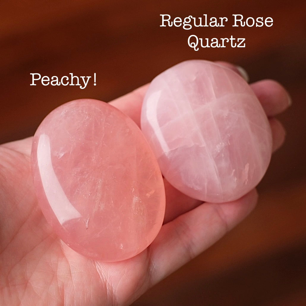 Gemmy Peach Rose Quartz Palm | Rose Quartz Crystal Palmstone