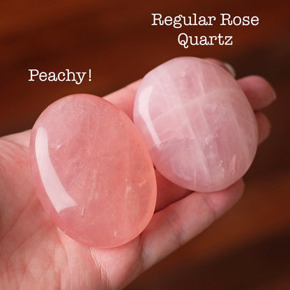 Gemmy Peach Rose Quartz Palm | Rose Quartz Crystal Palmstone
