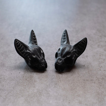 Black Obsidian Bat Skull Carving | Gothic Halloween Crystal