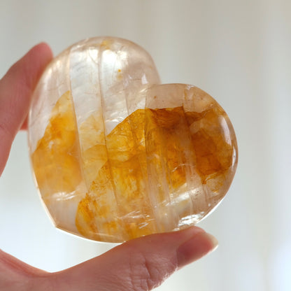 Golden Healer Quartz Heart | Crystal Heart Carving