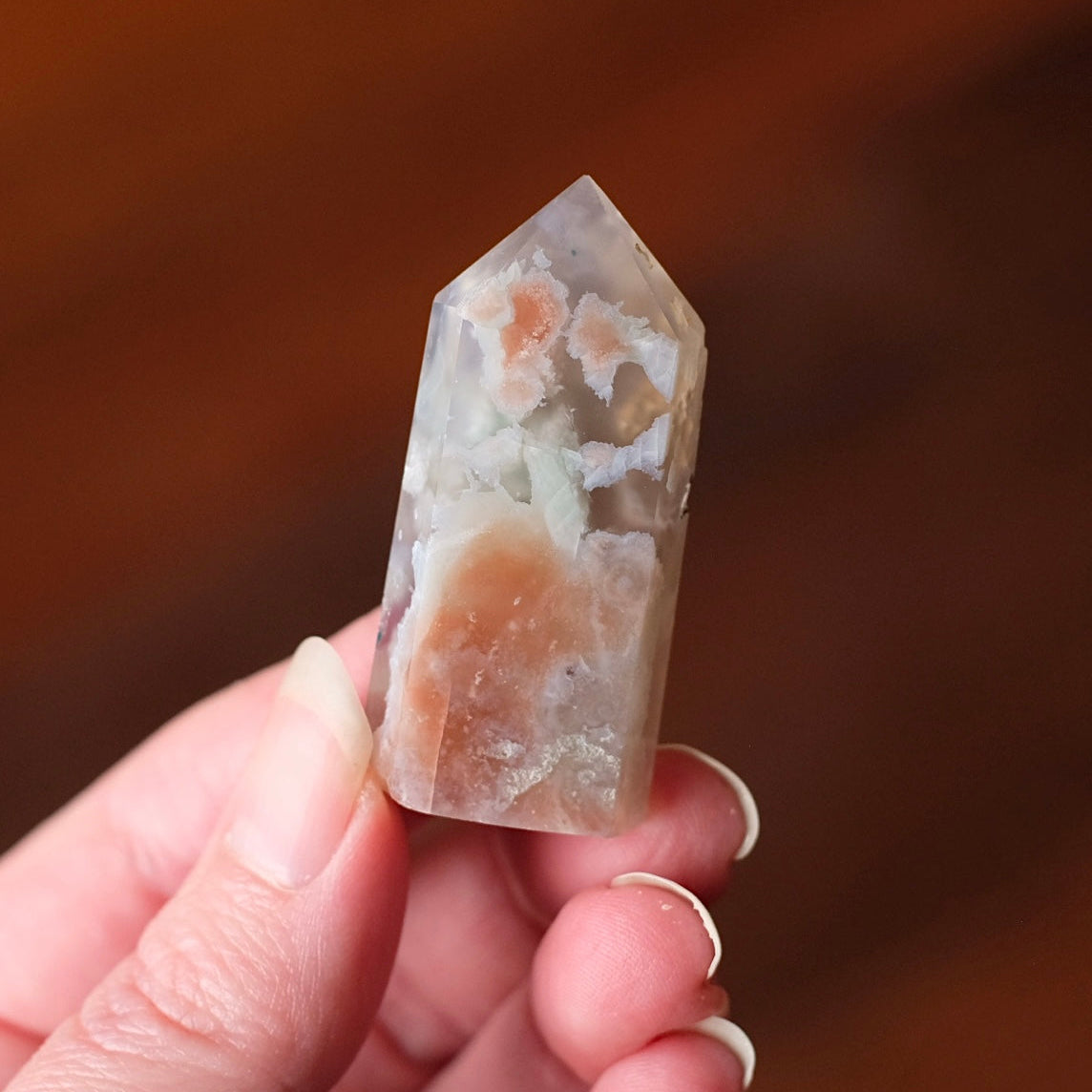 Green Flower Agate Point | Flower Agate Crystal Tower