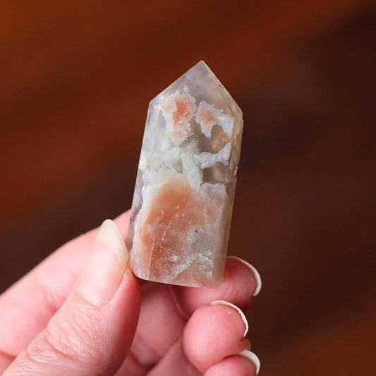 Green Flower Agate Point | Flower Agate Crystal Tower