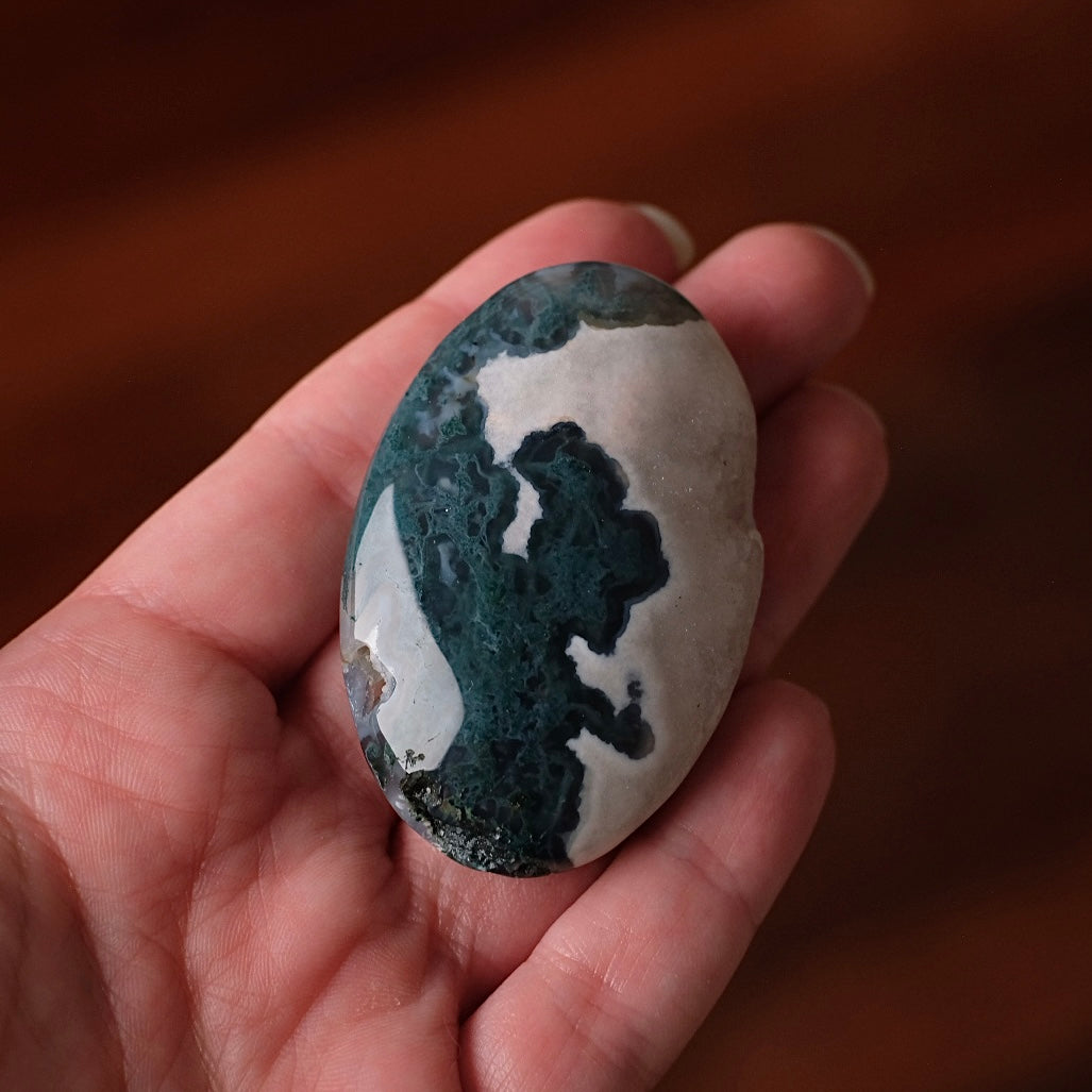 Druzy Moss Agate Palm Stone | Moss Agate Crystal Palmstone