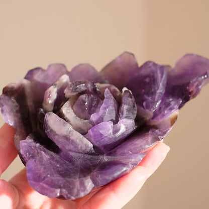 Amethyst Flower | Chevron Amethyst Crystal Rose Carving