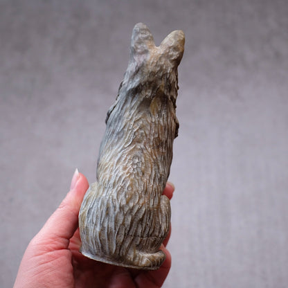 Jasper German Shepherd Dog Carving | Crystal Dog Statue