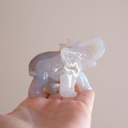 Druzy Agate Elephant Carving | Crystal Animal Carving