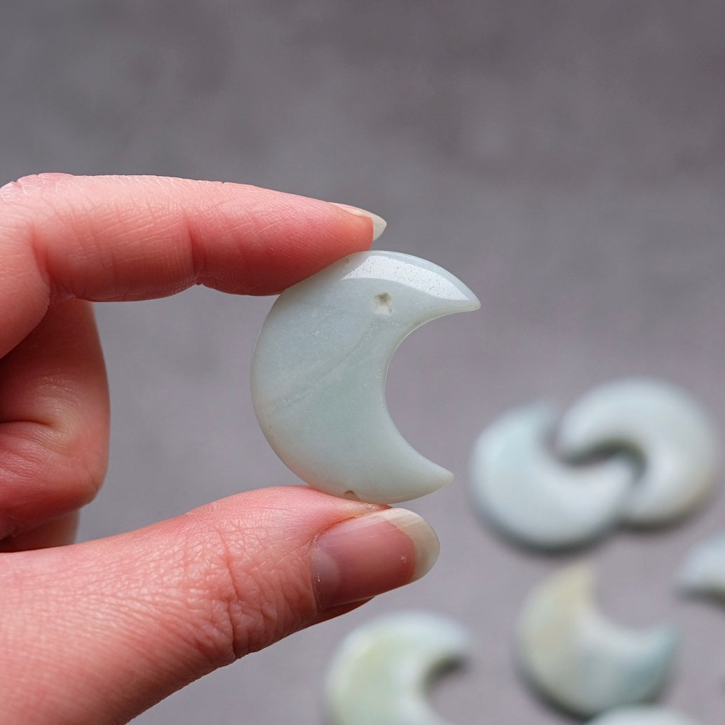 Azumar Moons | Mini Teal Quartz Crystal Moon Carvings