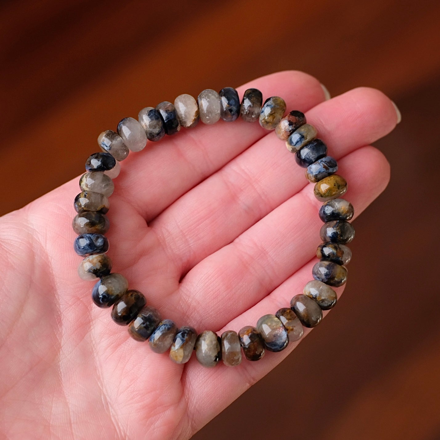 Blue Pietersite in Quartz Bracelet | Rondelle Crystal Stretch Bracelet