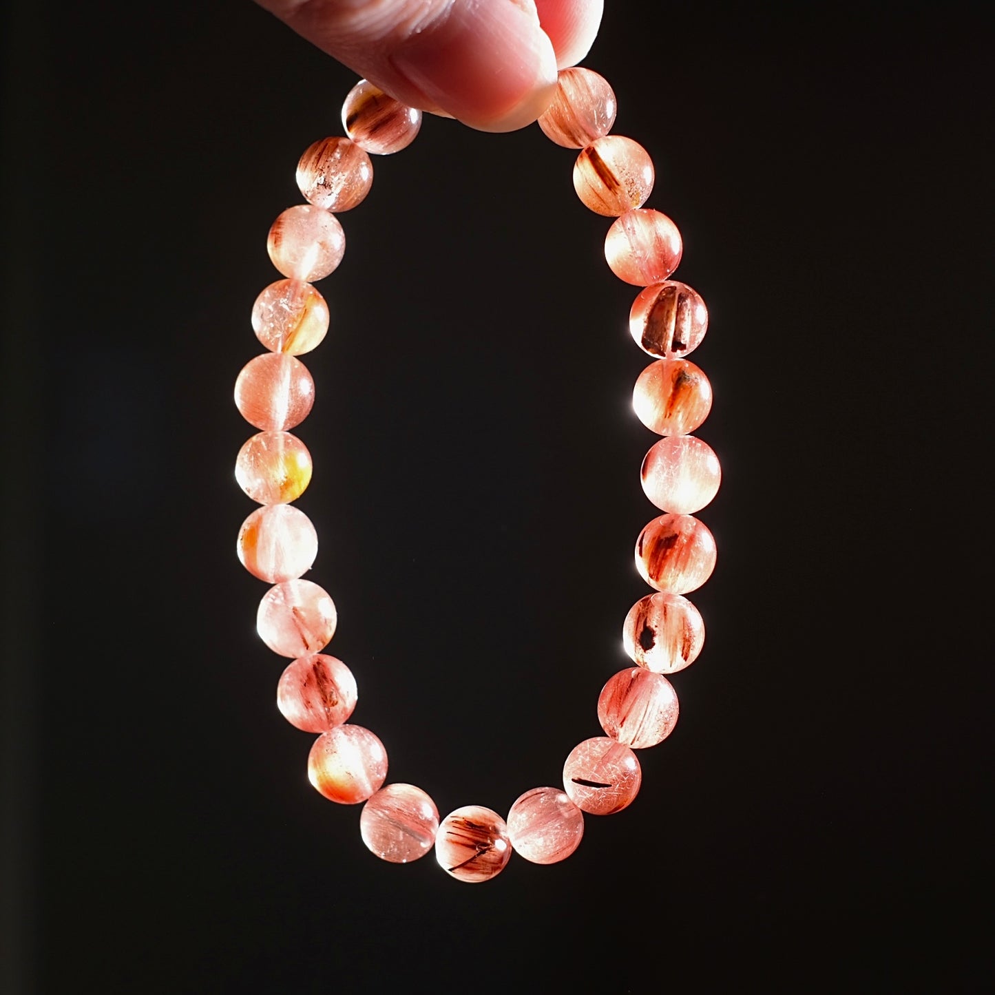Pink Rutile Amphibole Quartz Bracelet | Crystal Stretch Bracelet