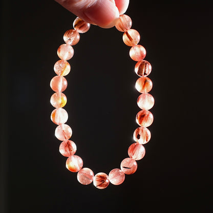 Pink Rutile Amphibole Quartz Bracelet | Crystal Stretch Bracelet