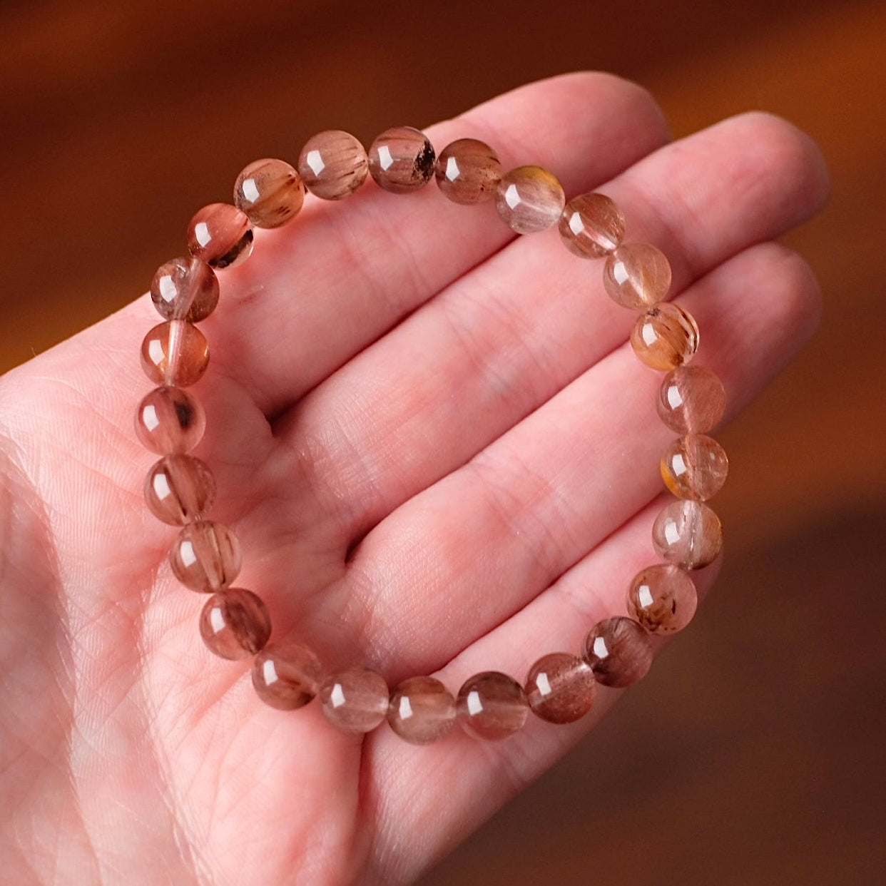 Pink Rutile Amphibole Quartz Bracelet | Crystal Stretch Bracelet